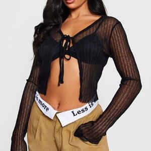 Twin-Set by Simona Barbieri Crop Blouse Cardigan Sheer Lace Black Heart Y2K Sz M